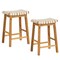 Costway Woven Saddle Stools Set of 2 25.5'' Faux PU Leather Counter Height Kitchen Stool Black/Beige